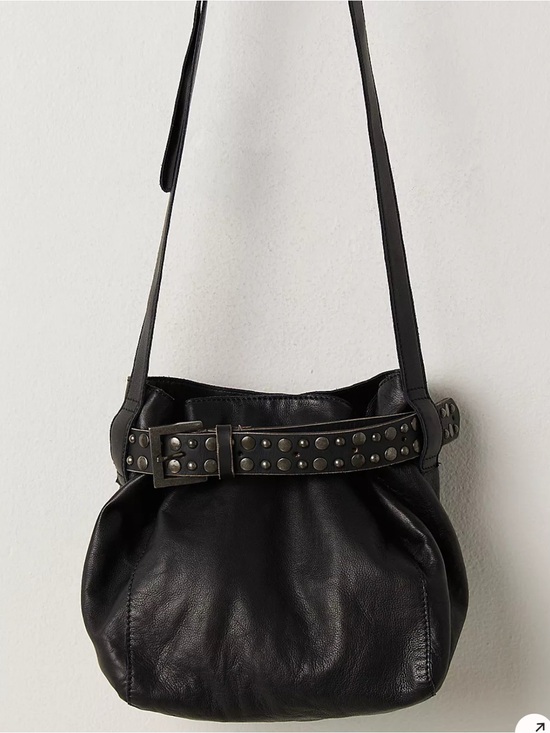 Free People Handbags - Free People NWT Embellished Leather Black Bucket crossbody bag